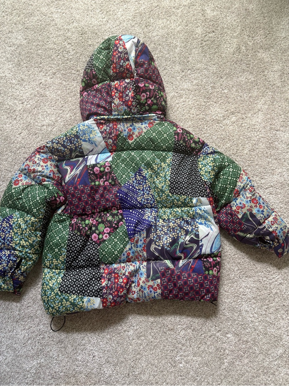 Avec Les Filles Patchwork Floral Puffer Jacket - Green & Purple - Picture 5 of 6
